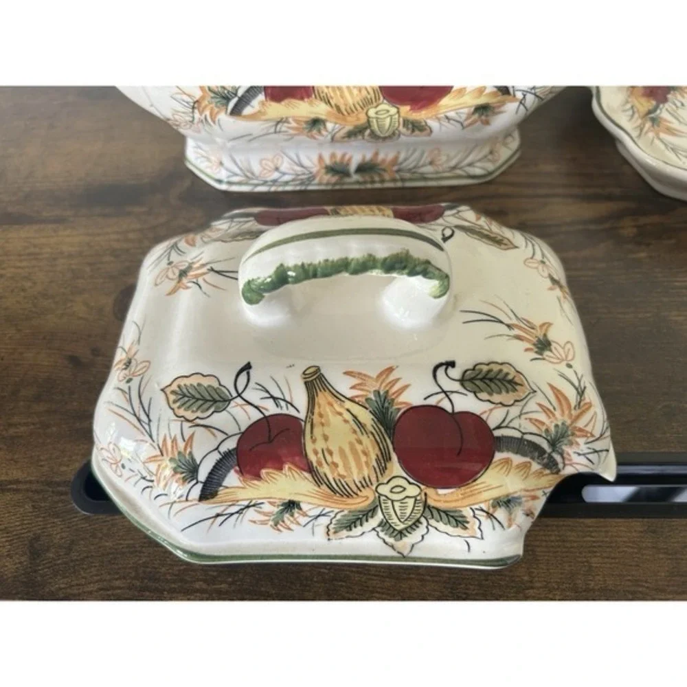 RARE 4-PC Royal Sealy Plum Harvest Soup Tureen Matching Platter Lid & Ladle 60's